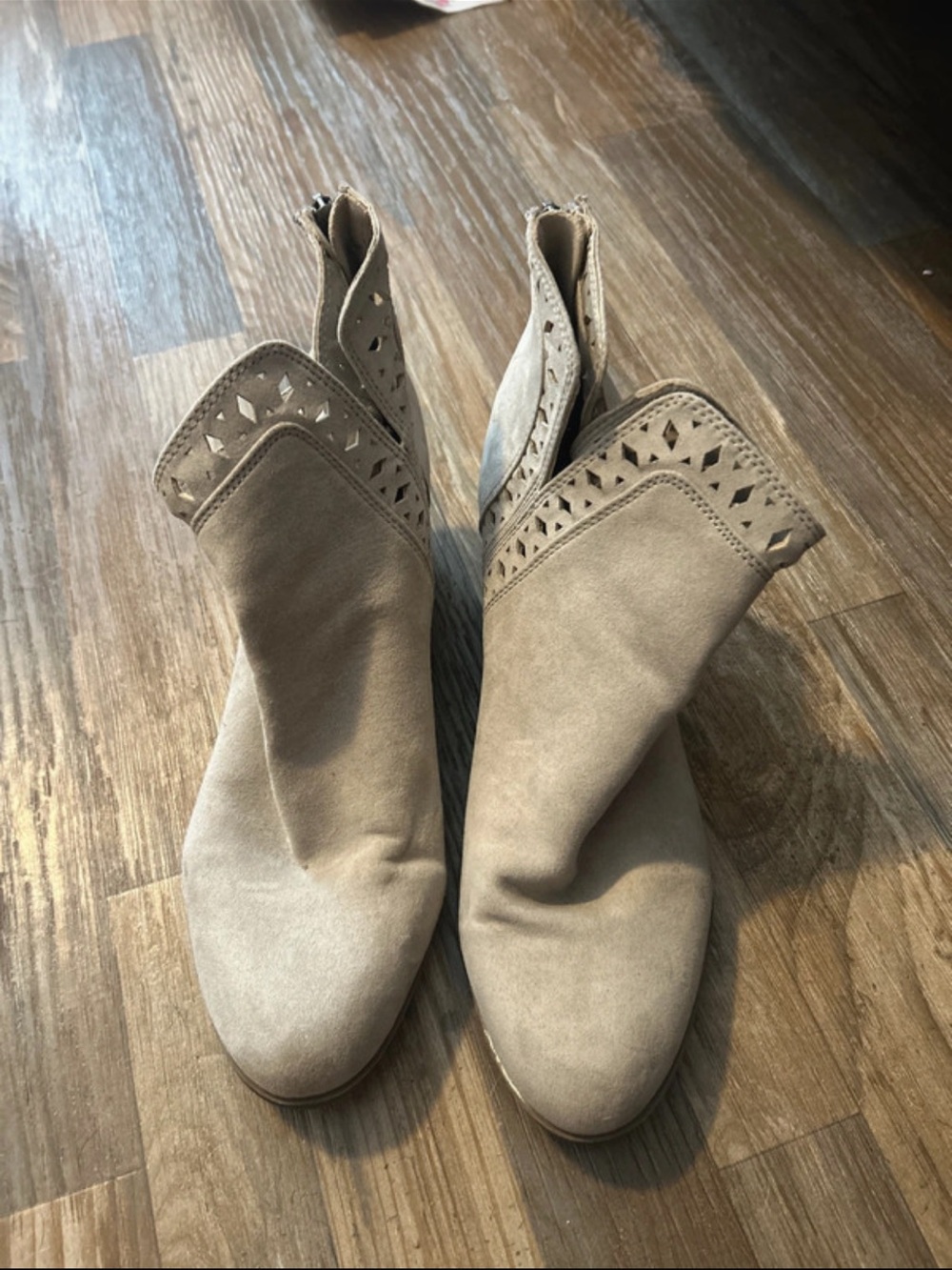 Indigo Taupe Suede Cutout Ankle Boots